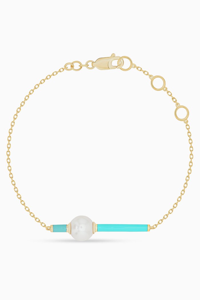 

Kiku Glow Neon Pearl Bracelet in 18kt Yellow Gold, Blue