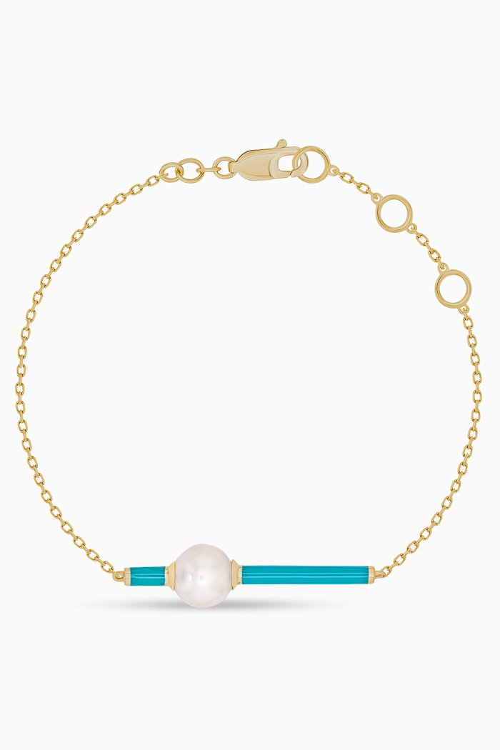 

Kiku Glow Neon Pearl Bracelet in 18kt Yellow Gold, Blue