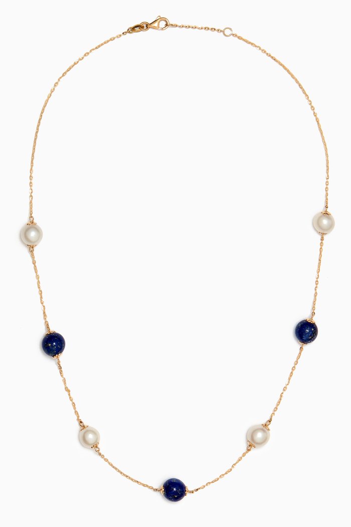 

Kiku Jolie Pearl & Lapiz Necklace in 18kt Yellow Gold, Blue