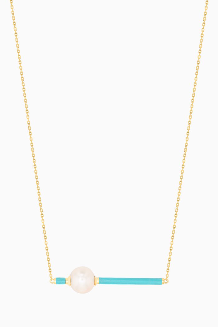 

Kiku Glow Neon Freshwater Pearl Necklace in 18kt Yellow Gold, Blue