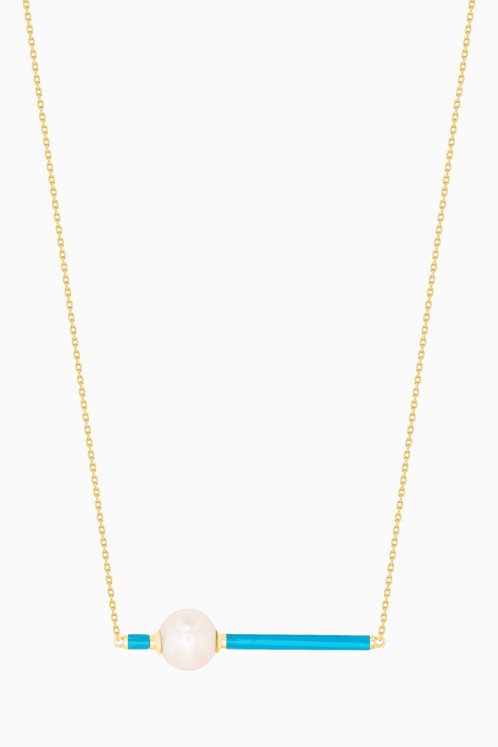 

Kiku Glow Neon Freshwater Pearl Necklace in 18kt Yellow Gold, Blue