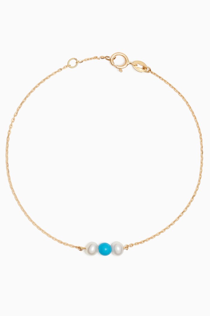 

Kiku Jolie Pearl & Turquoise Bar Bracelet in 18kt Gold, Blue