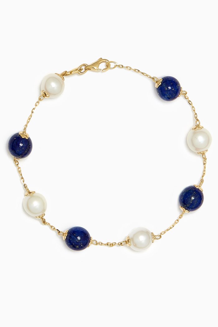

Kiku Jolie Pearl & Lapiz Bracelet in 18kt Yellow Gold, Blue