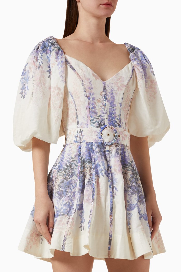 

Masie Floral-print Mini Dress in Linen-blend, Multicolour