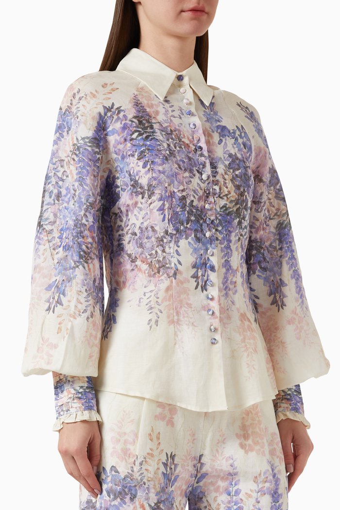 

Anna Floral-print Blouse in Linen-blend, Multicolour
