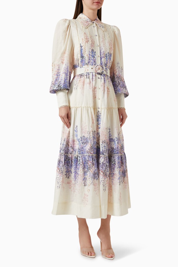 

Aurelie Floral-print Maxi Dress in Linen-blend, Multicolour
