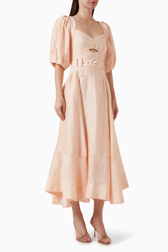 

Mabel Cut-out Midi Dress in Linen-blend, Orange