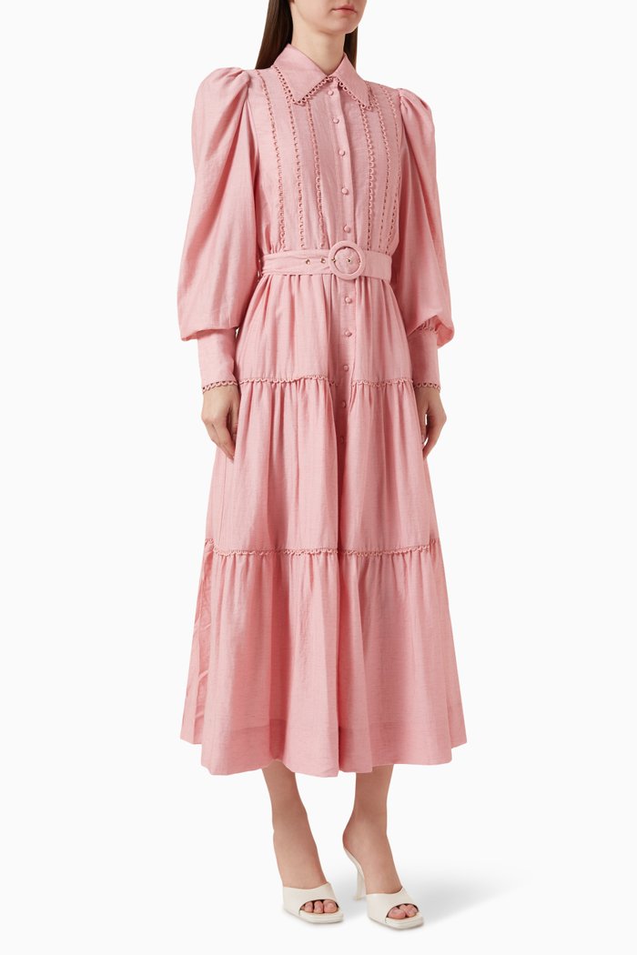 

Aurelie Tiered Maxi Dress in Linen-rayon, Pink