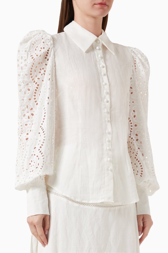 

Selene Broderie Shirt in Ramie, White