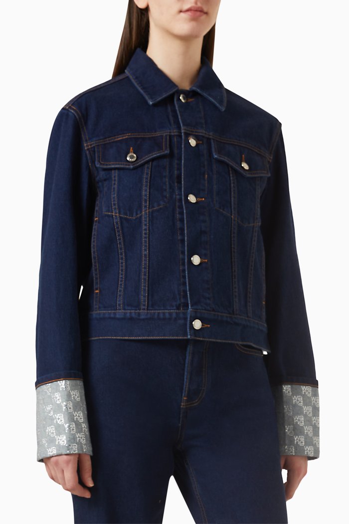 

Crystal-embellished Cuff Jacket in Denim, Blue