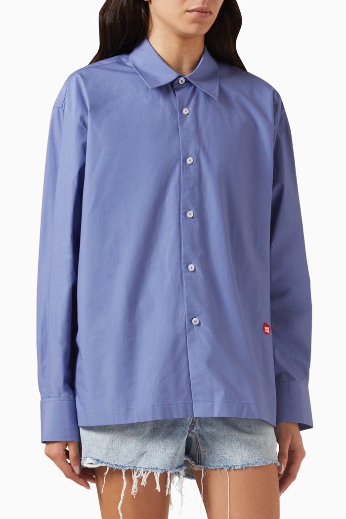 

Apple Logo Button Up Shirt in Cotton, Blue