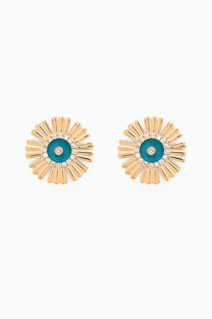 Farfasha Happy Sunkiss Diamond & Turquoise Earrings in 18kt Gold, Blue