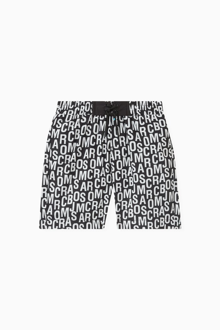 

Allover Logo Swim Shorts in Recycled Polyester, Black