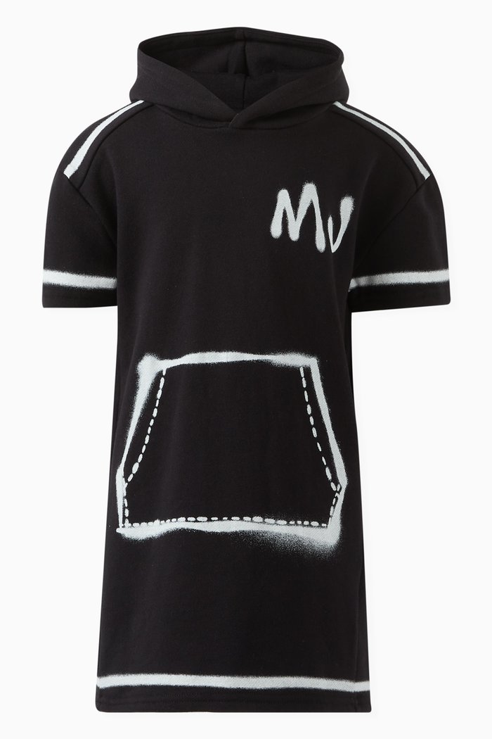 Hooded Dress in Cotton Terry, Black