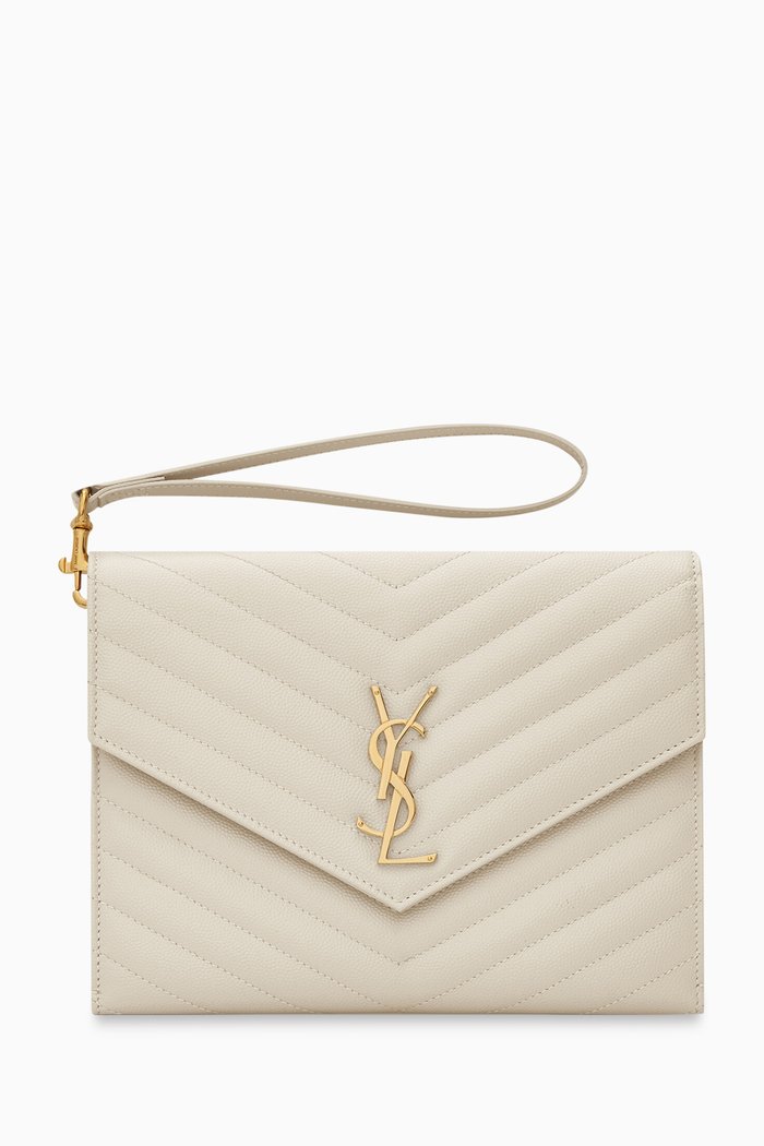 

Cassandre Flap Pouch in Matelassé Leather, White