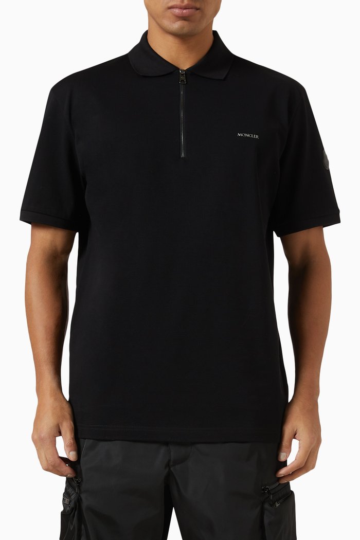 

Zip-Up Polo Shirt in Cotton, Black