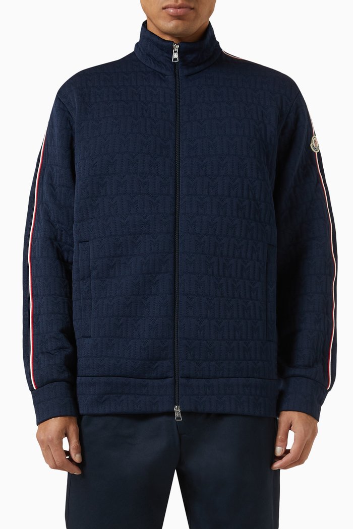 

All-over Monogram Zip-up Cardigan, Blue