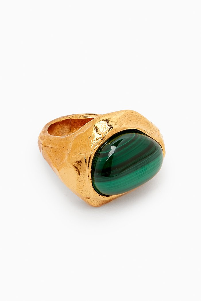 The Mountain Rising Malachite Ring in 24kt Gold-plated Bronze, Green