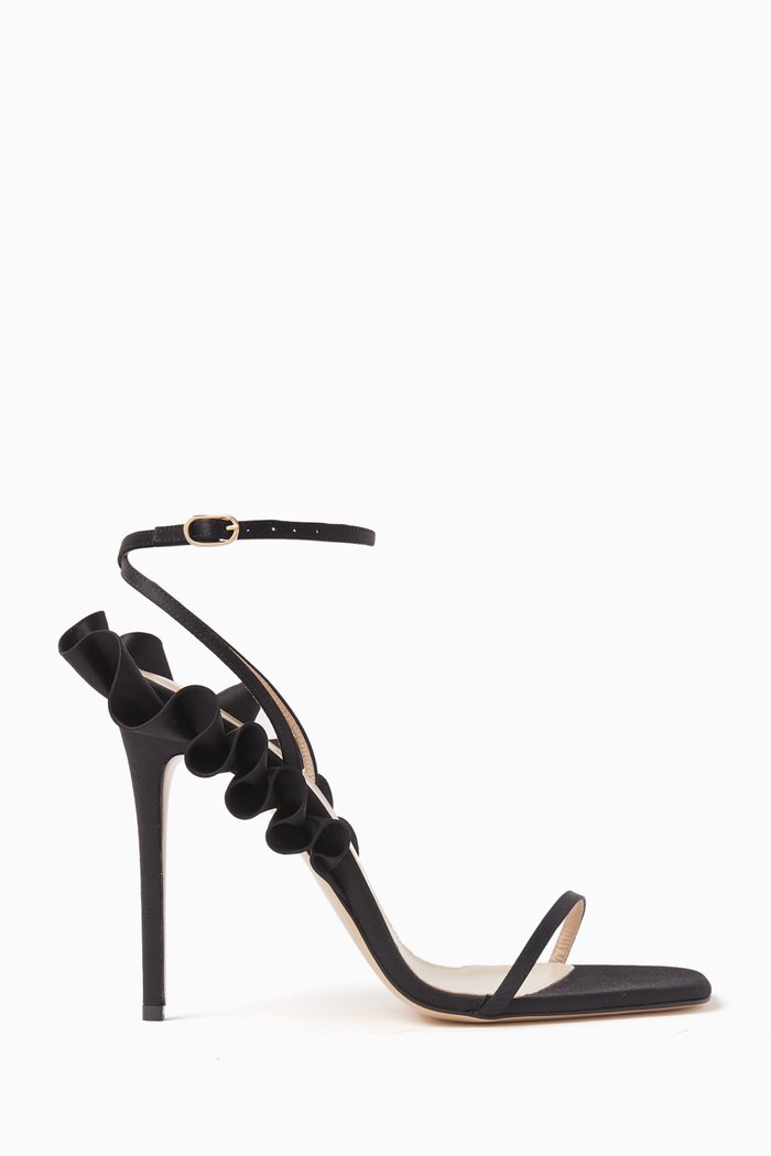

Rouches 105 Ruffled Sandals in Satin, Black