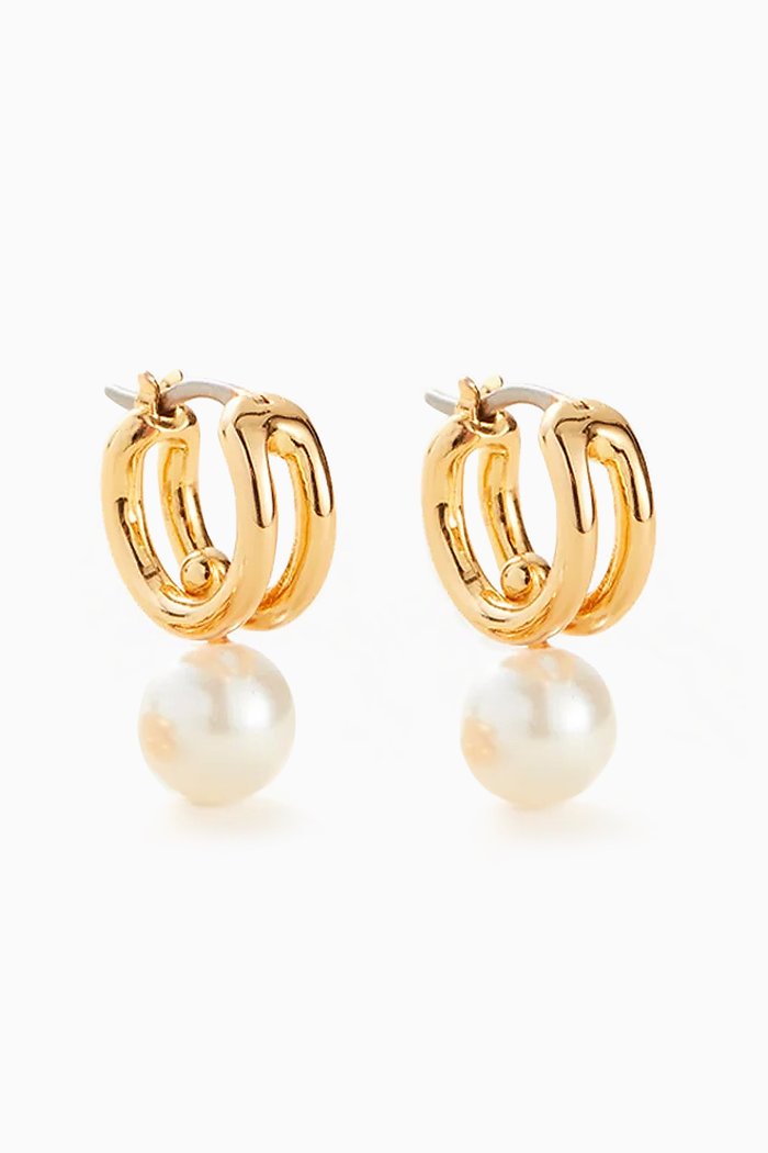

Nova Pearl Drop Huggie Earrings in 14kt Gold-plated Brass, White