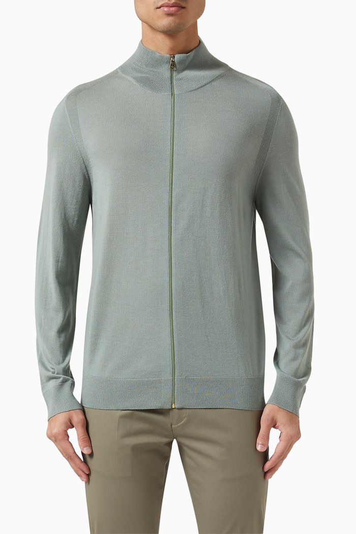 Cardigan in Merino Wool Knit, Green