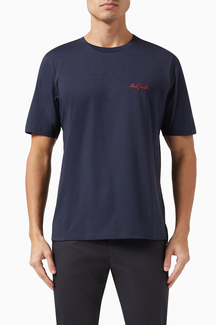 

Embroidered Shadow Logo T-Shirt in Organic Cotton, Blue