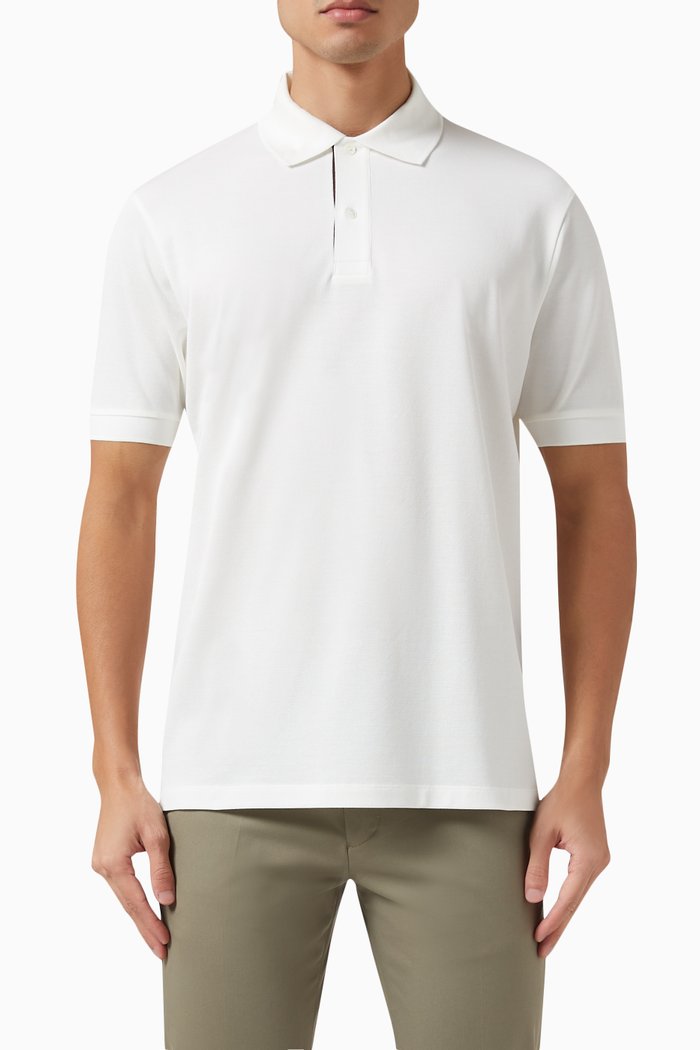 

Striped-placket Polo Shirt in Cotton, White