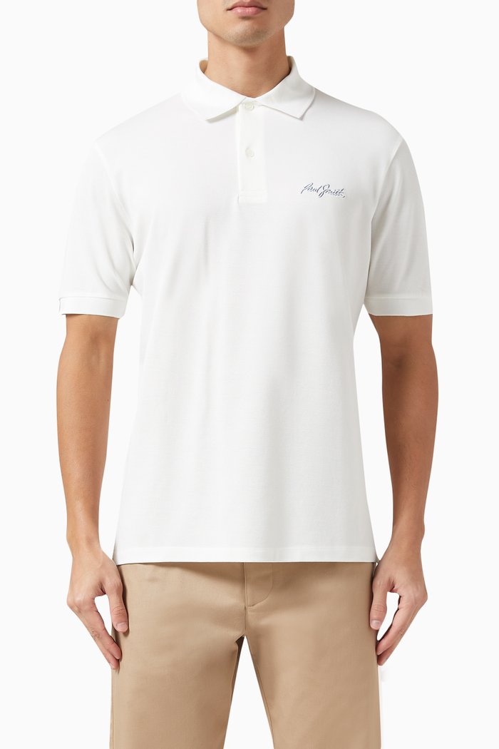 Shadow Logo Polo Shirt in Organic Cotton Piqué, White