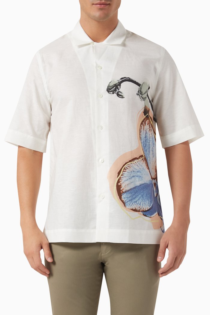 

Orchid-print Shirt in Linen-blend, White