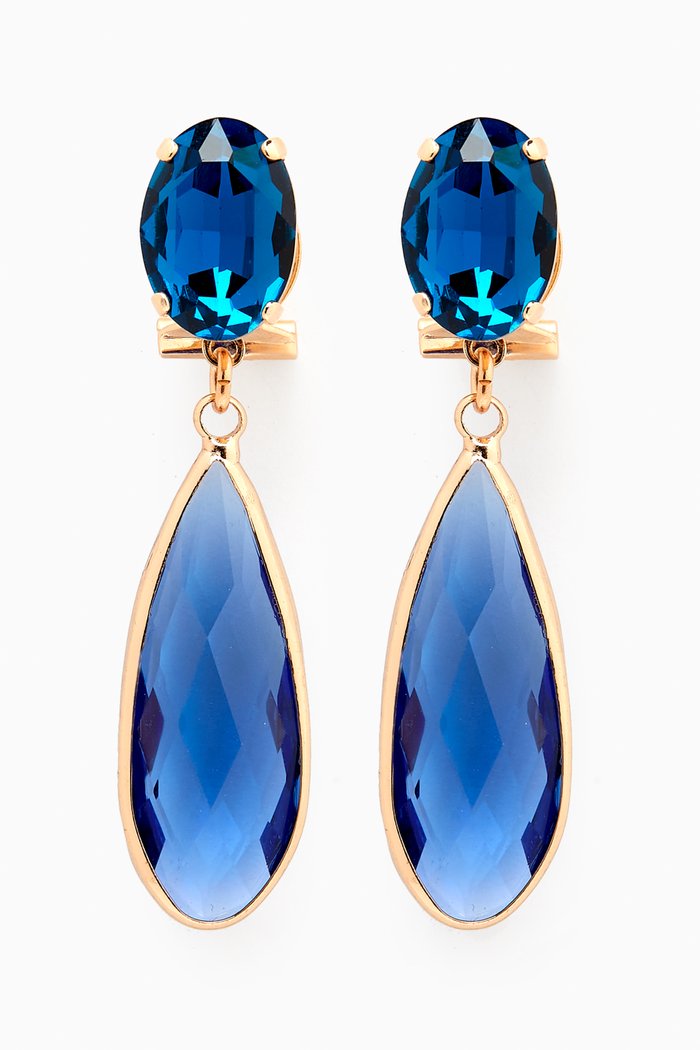 Loretta Drop Earrings in Gold-plated Brass, Blue