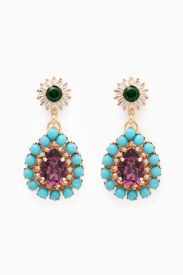 Willow Drop Earrings in Gold-plated Brass, Pink