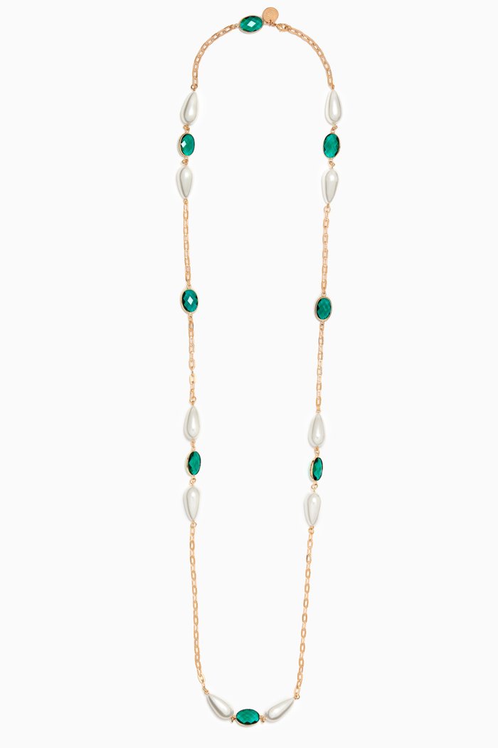 

Rhinestone Necklace in Gold-plated Brass, Green