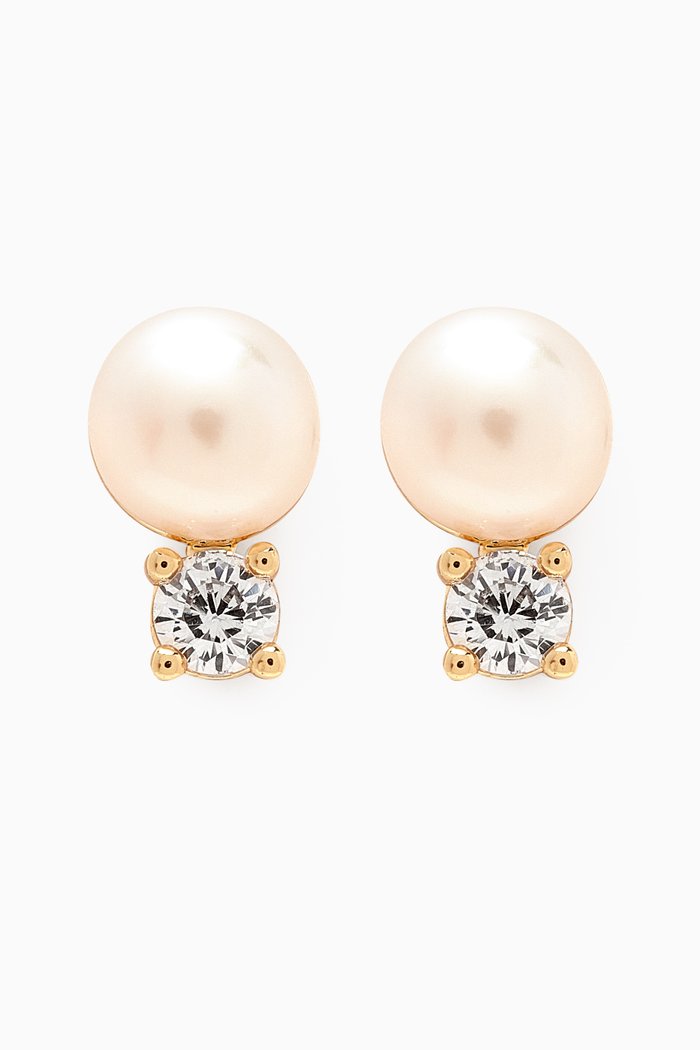 

Perto Pearl and Crystal Earrings in 18kt Gold-plated Metal, White