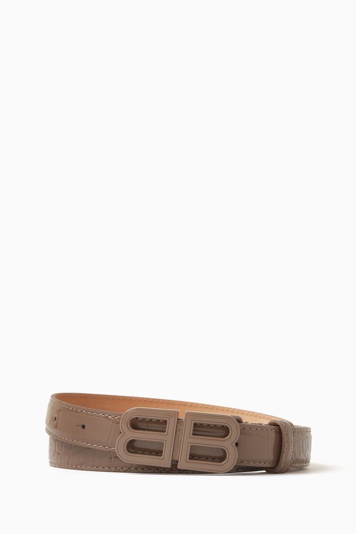 BB Hourglass Thin Belt in Supple Leather, Grey