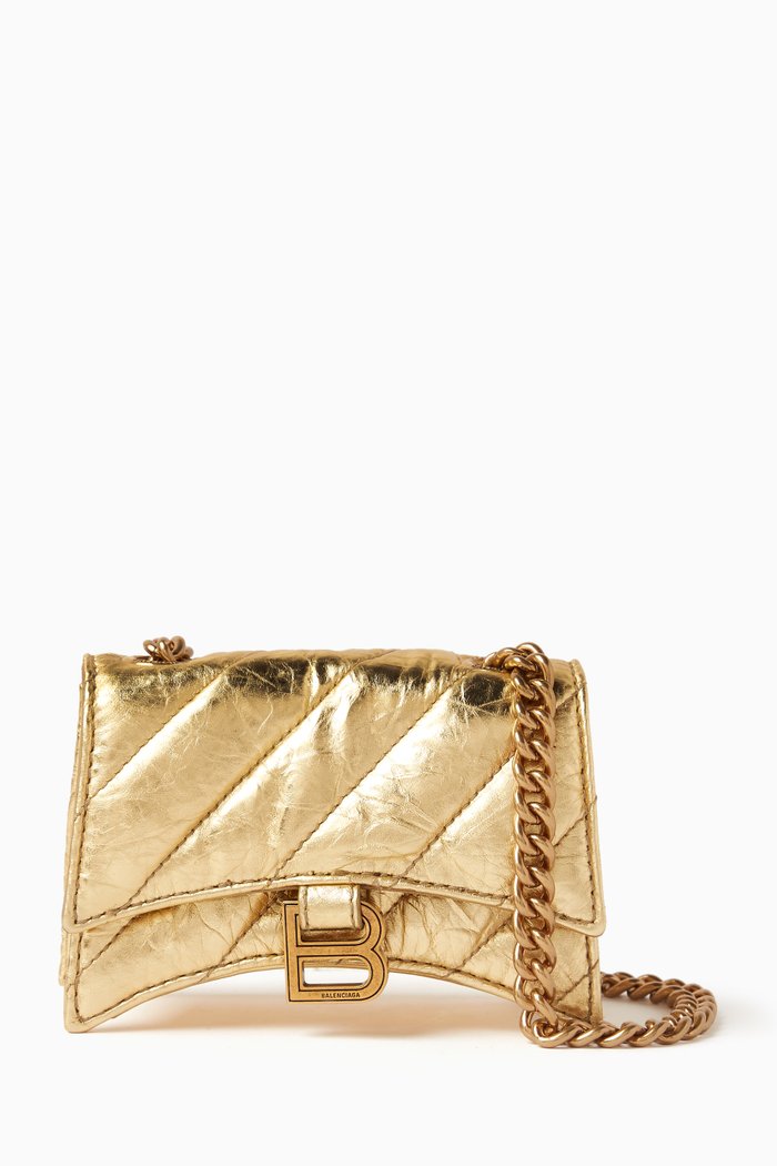 

Mini Chain Bag in Metallized Quilted Calfskin, Gold