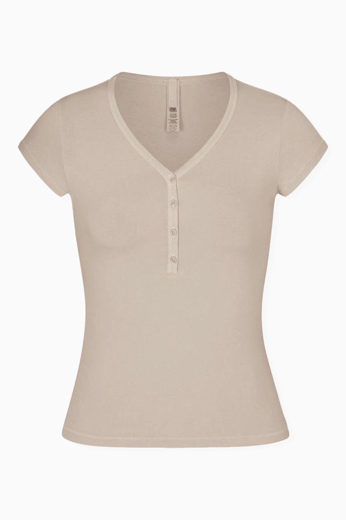 

New Vintage Henley T-shirt in Cotton-spandex, Grey