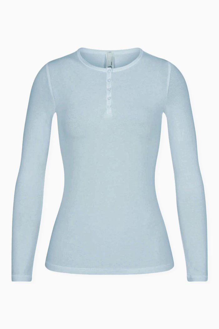 

New Vintage Henley Long Sleeve T-shirt in Cotton-spandex, Blue