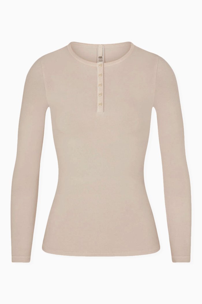 

New Vintage Henley Long Sleeve T-shirt in Cotton-spandex, Grey