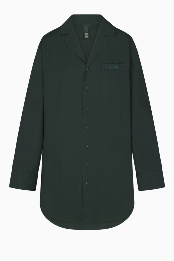 

Button-up Sleep Dress in Cotton Poplin, Green