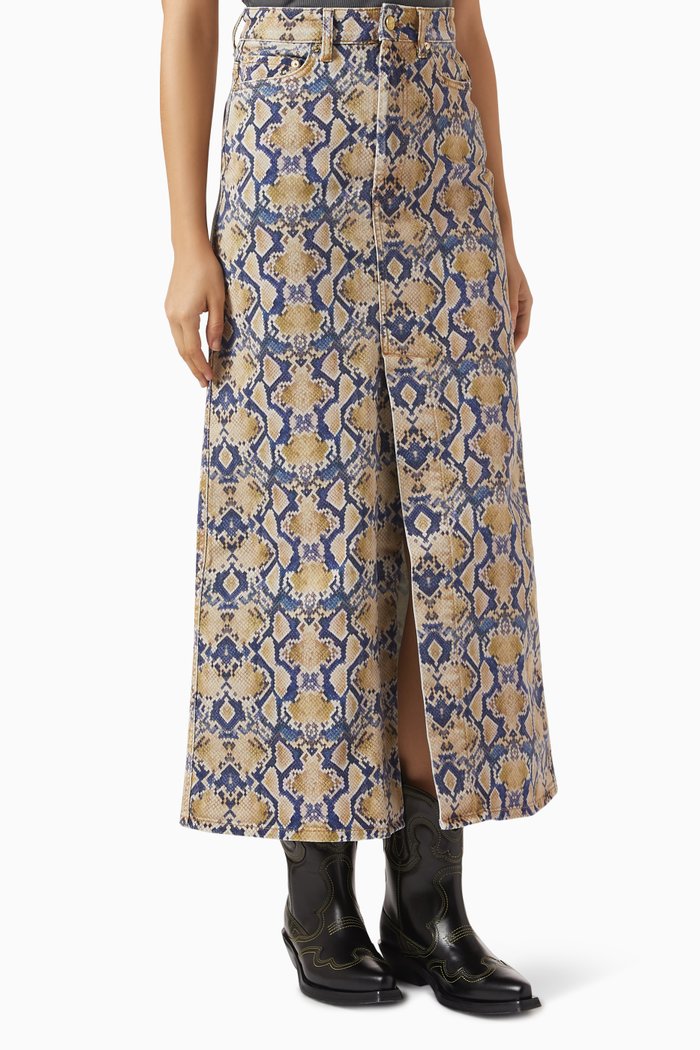 

Snake-print Maxi Skirt in Denim, Multicolour