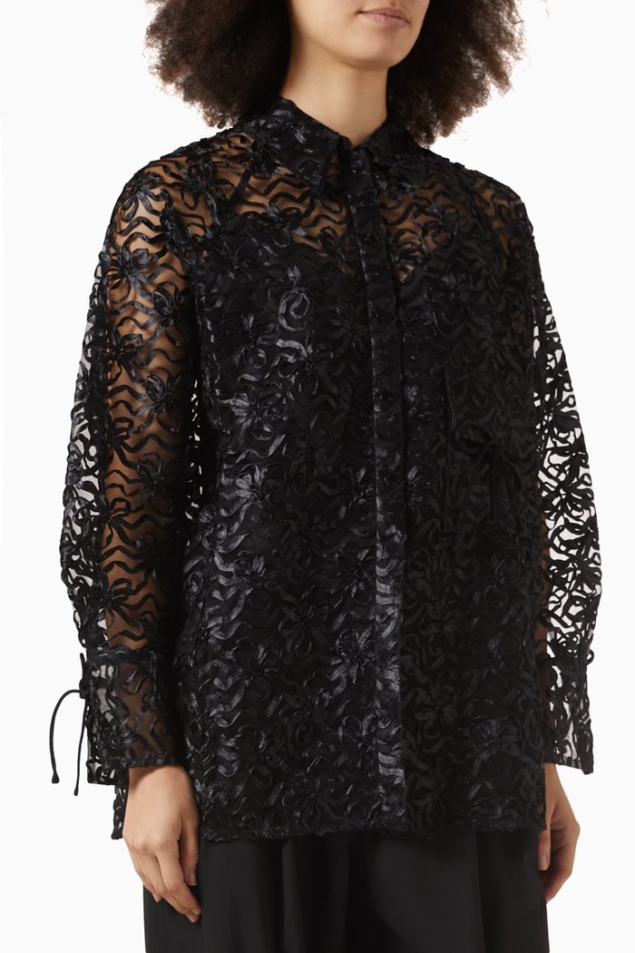 

Raglan Shirt in Ribbon Tulle, Black