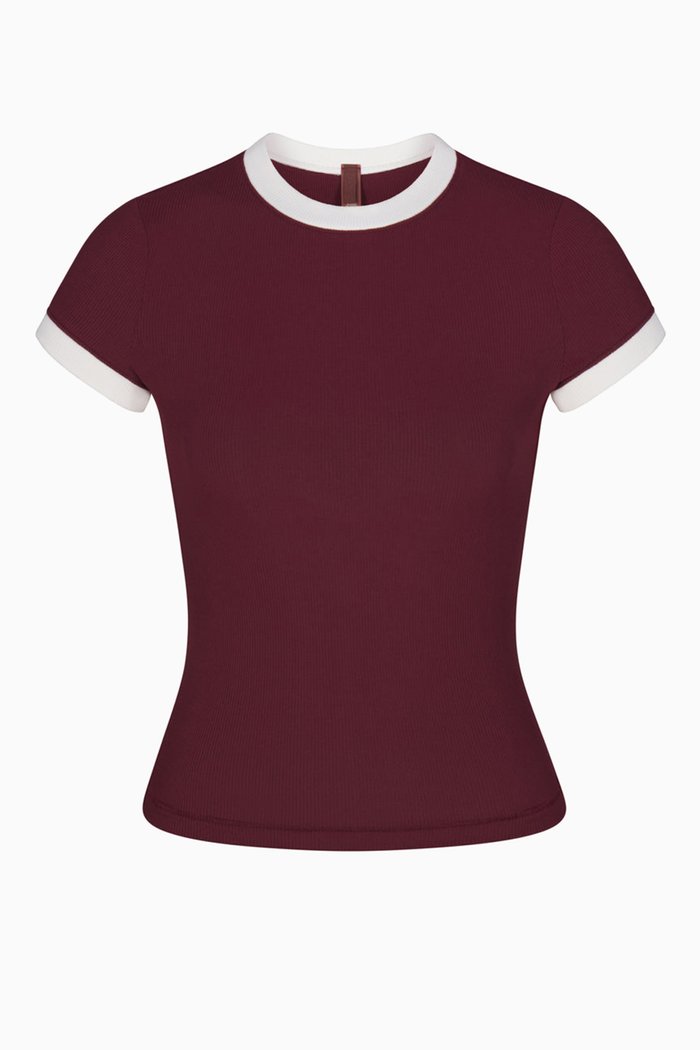 

Ringer Baby T-Shirt in Modal, Burgundy