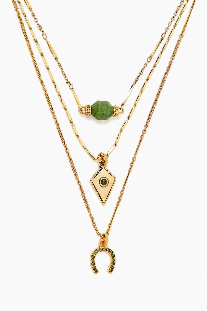 Edda Strand Necklace in Gold-plated Brass, Green