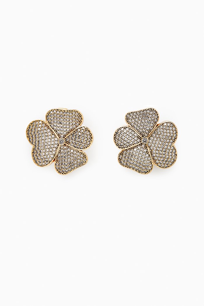 

Clover Embellished Earrings in Gold-plated Brass