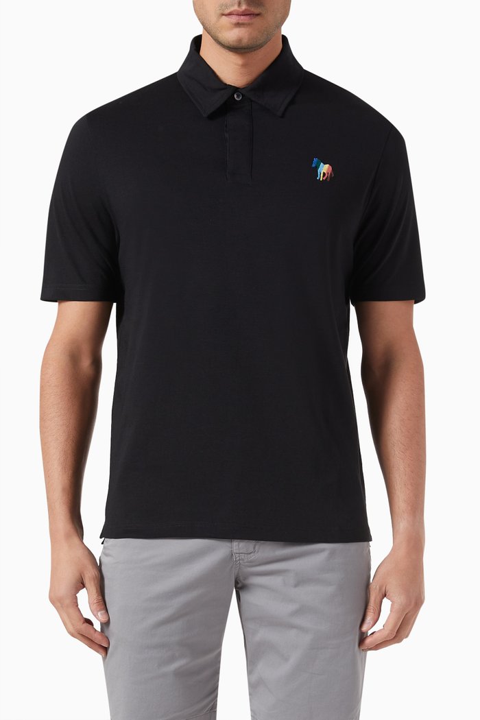 

Broad Stripe Zebra Polo Shirt in Cotton, Black