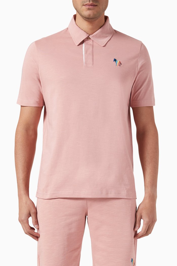 

Broad Stripe Zebra Polo Shirt in Cotton, Pink