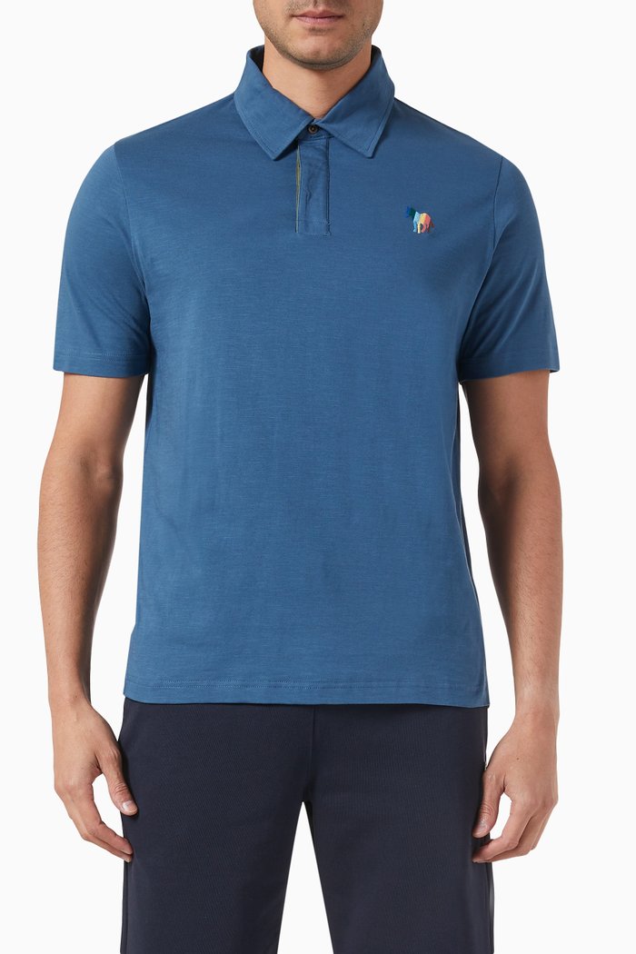 

Broad Stripe Zebra Polo Shirt in Cotton, Blue