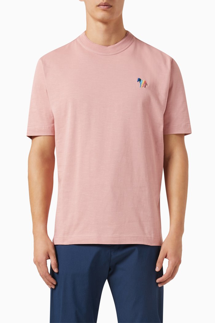

Broad Stripe Zebra Logo T-shirt in Organic Cotton Jersey, Pink