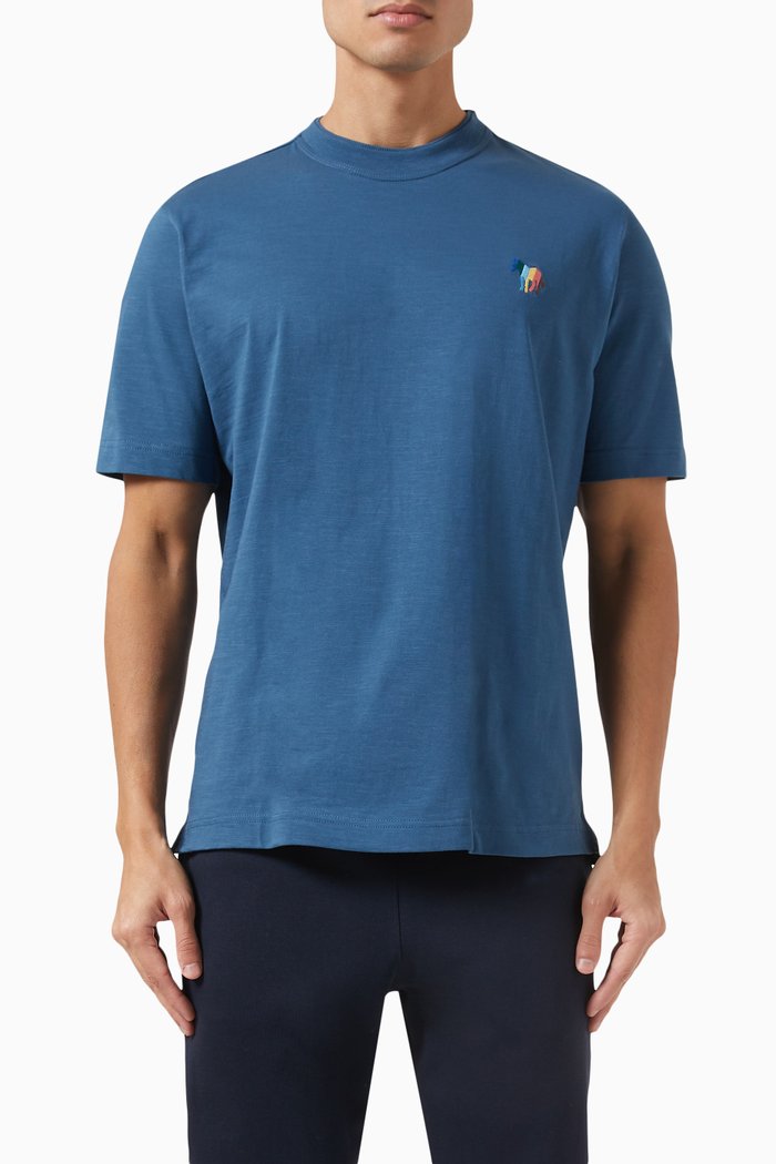 

Broad Stripe Zebra Logo T-shirt in Organic Cotton Jersey, Blue