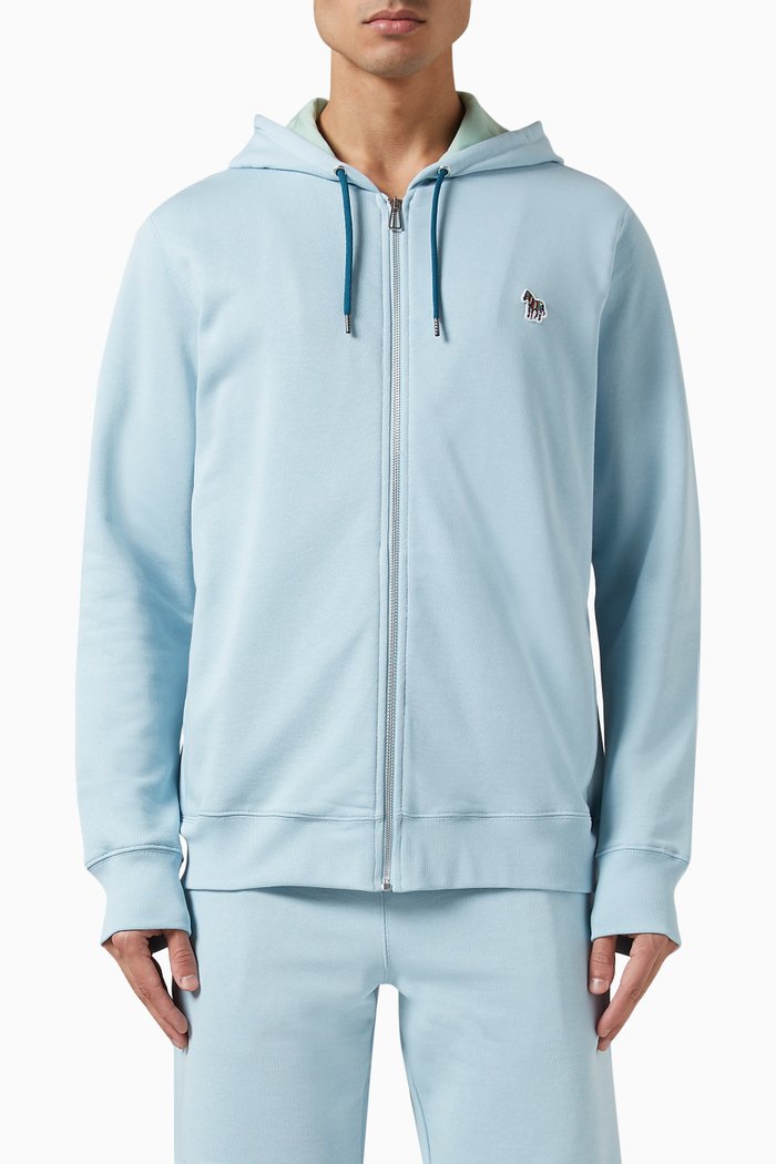 

Zebra Logo Zip-up Hoodie in Organic Cotton, Blue